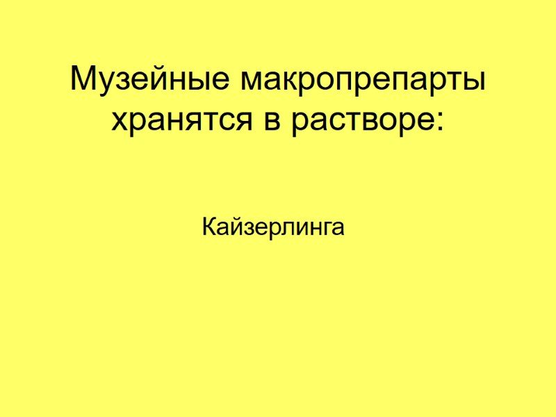 Музейные макропрепарты хранятся в растворе: Кайзерлинга